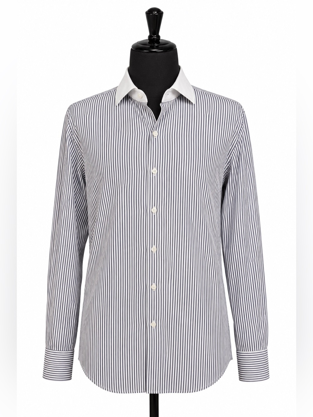 Proper Cloth button down blue striped shirt w white collar- fits women M